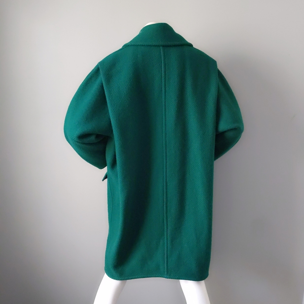 Rare! Vintage Italy Archival Emerald Green Textured Wool Oversized Coat S - Picture 7 of 9